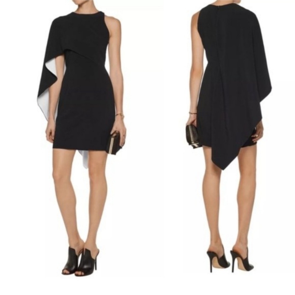 Halston Black Asymmetrical Cape Dress